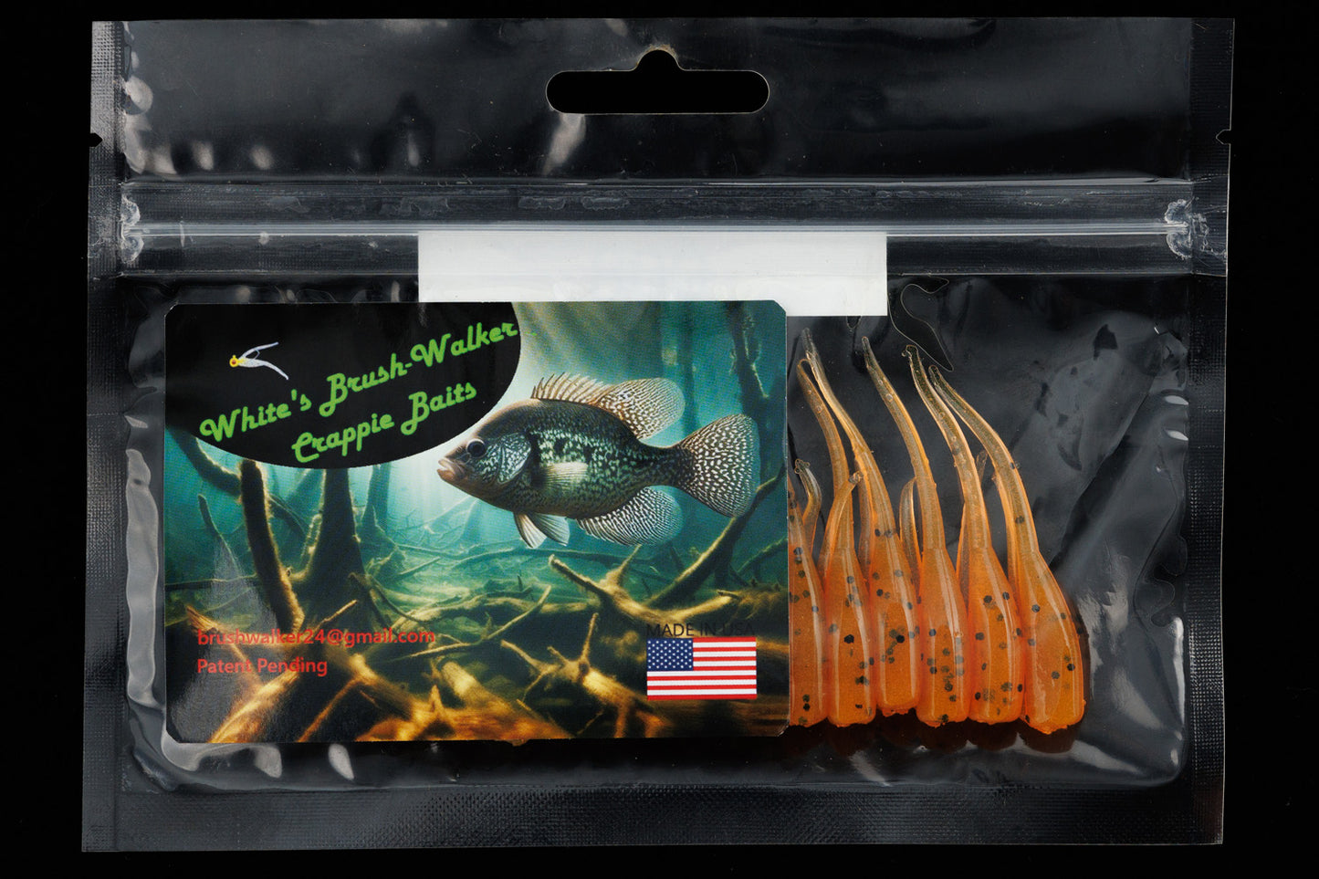 Orange with Black Flake Brush-Walker Crappie Lure