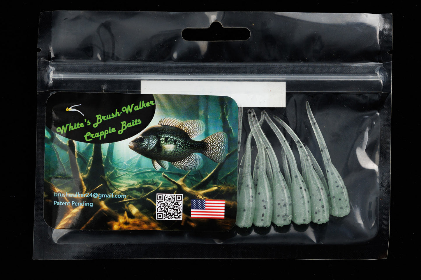 Glow Bait Green with Black Flake Brush-Walker Crappie Lure